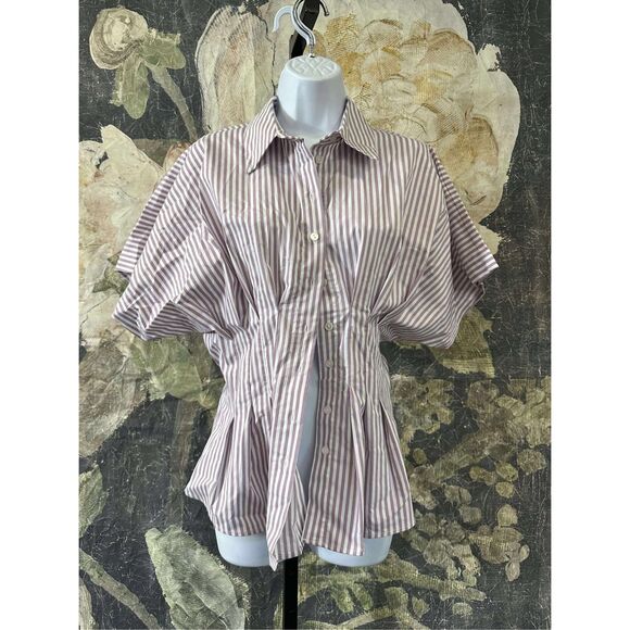 New Anthropologie The TOBIE Pleated Blouse by Exquise: Short-Sleeve Edition Sz S - Picture 5 of 8